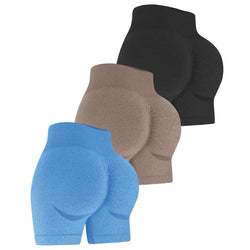 Workout Shorts Yoga Sets 3 Piece Seamless High Waist Scrunch Smile Booty Gym Running Biker Shorts Butt Lifting