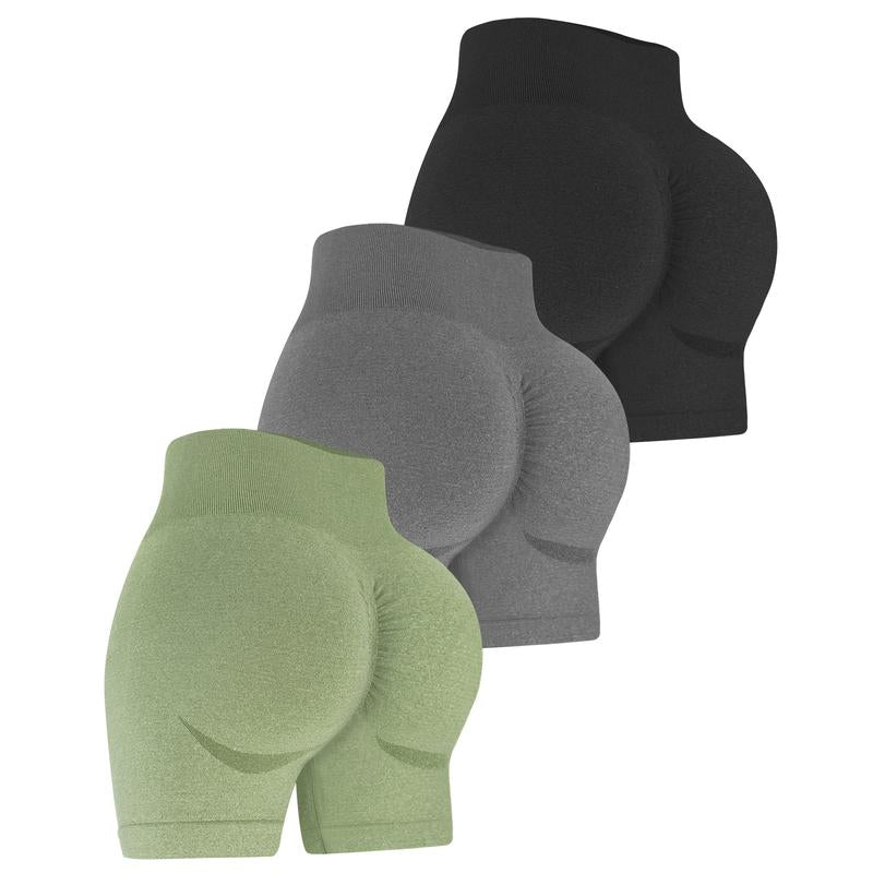 Workout Shorts Yoga Sets 3 Piece Seamless High Waist Scrunch Smile Booty Gym Running Biker Shorts Butt Lifting