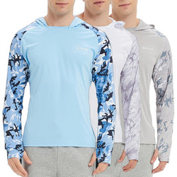 Men's Breathable Long Sleeve Hooded Rash Protective Clothing, 3 Piece Sweatshirt for Outdoor Fishing Hiking